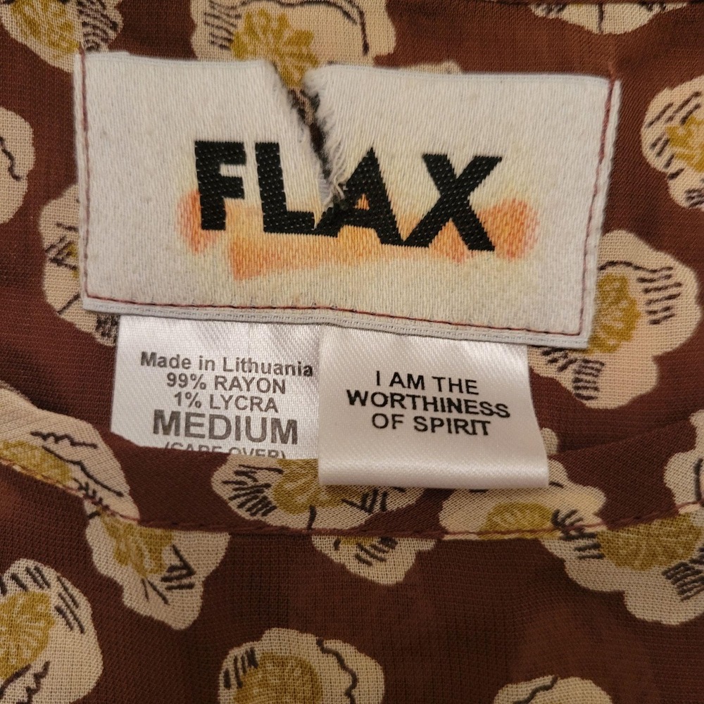Flax Floral Brown A Line Dress M Boho Lagenlook Autumn School Girl Prairie Boxy - Picture 2 of 6